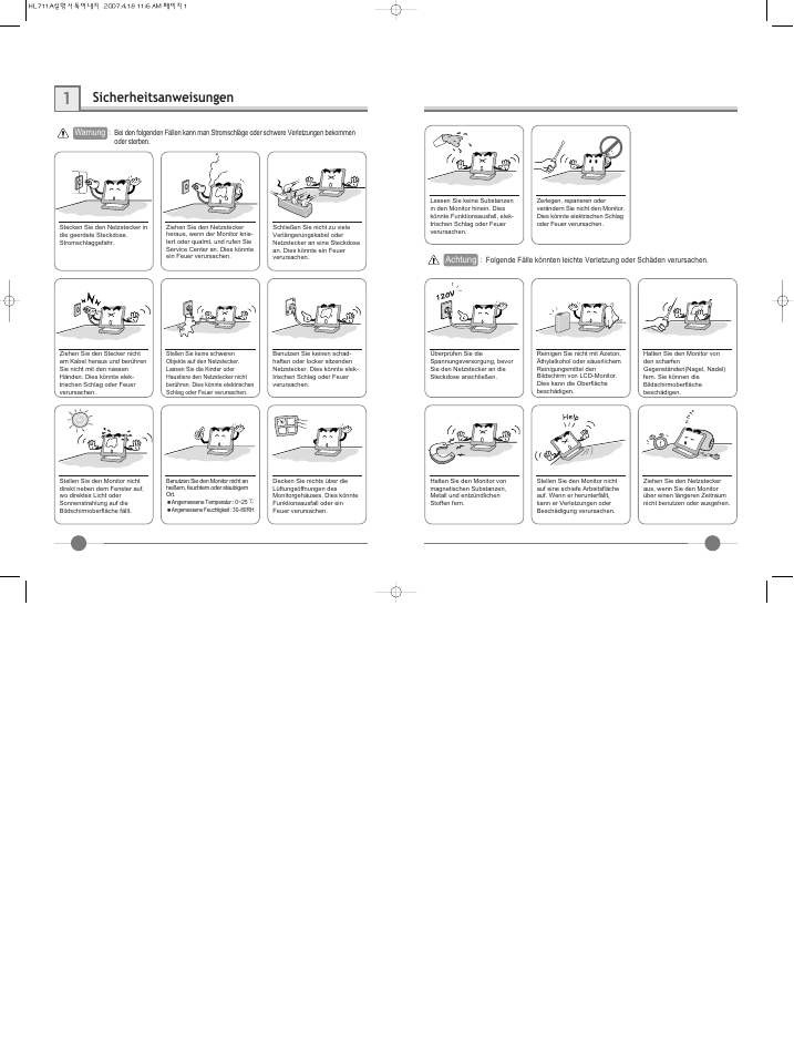 Sicherheitsanweisungen | Hyundai IT LCD Monitor U90D User Manual | Page 13 / 27