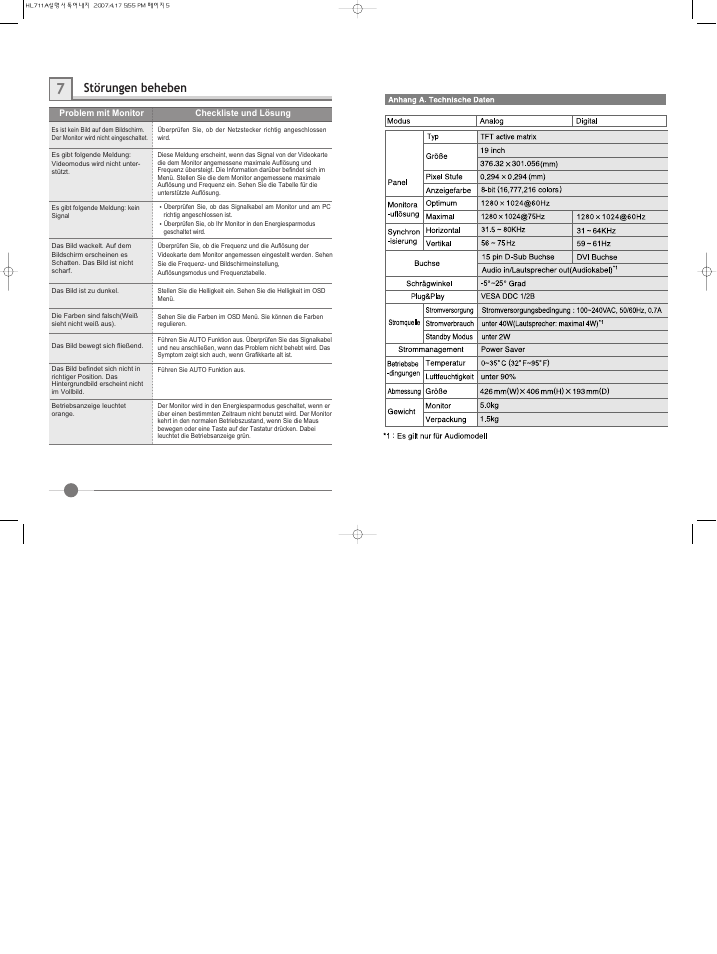 Störungen beheben | Hyundai IT LCD Monitor U90D User Manual | Page 15 / 27