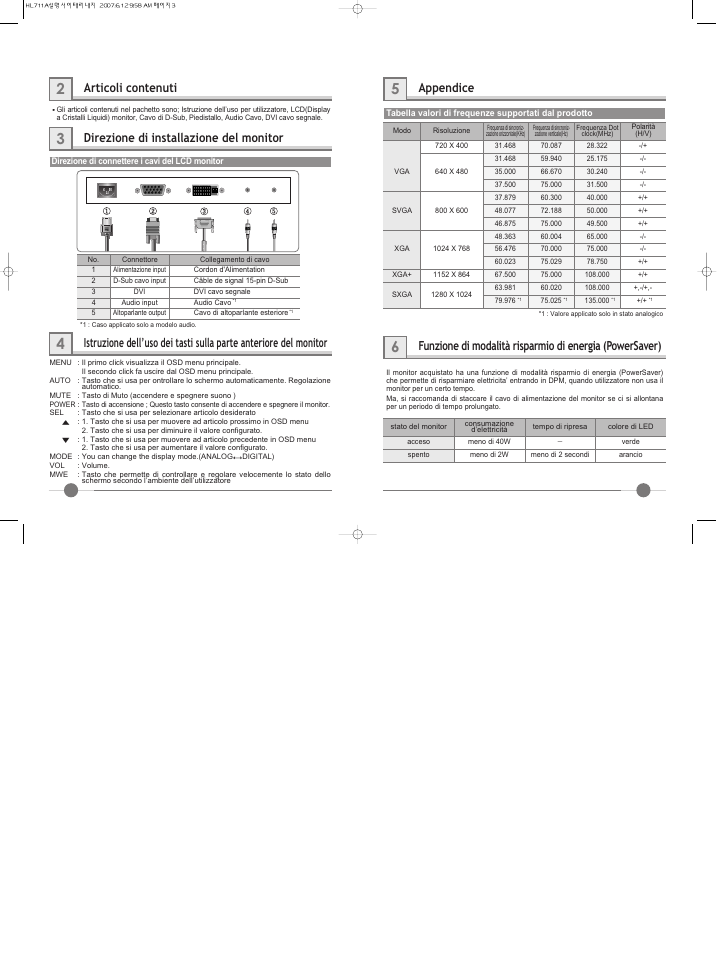 Appendice, Articoli contenuti, Direzione di installazione del monitor | Hyundai IT LCD Monitor U90D User Manual | Page 19 / 27