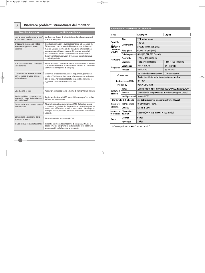 Risolvere problemi straordinari del monitor | Hyundai IT LCD Monitor U90D User Manual | Page 20 / 27