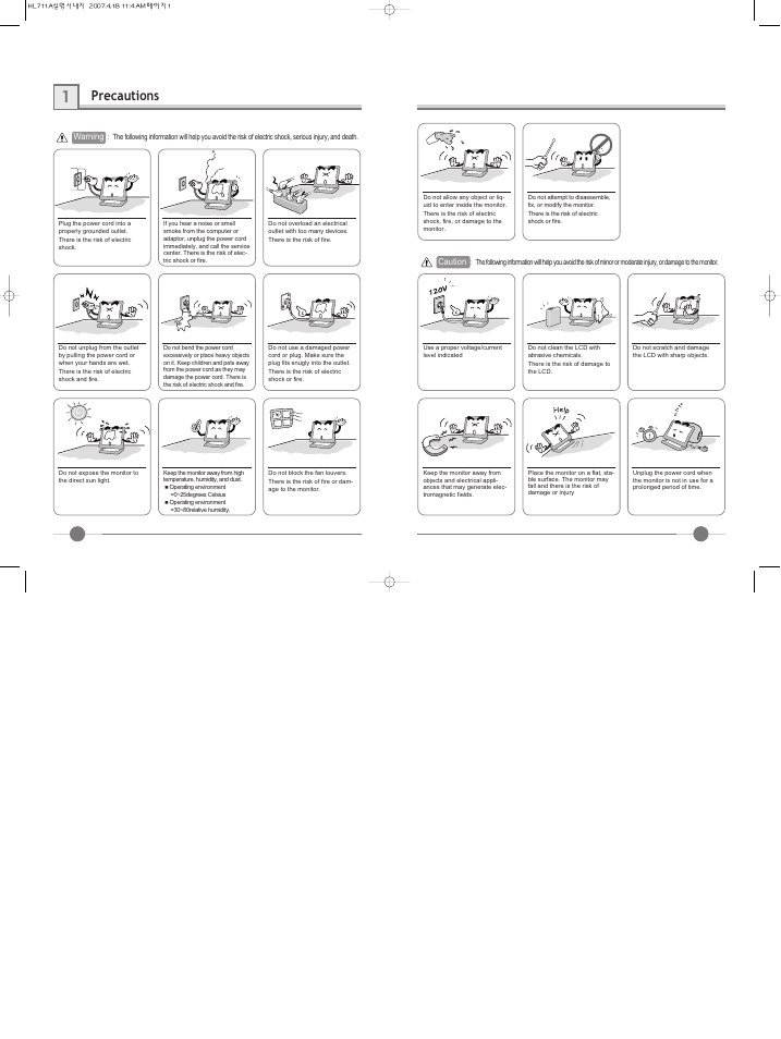 Precautions | Hyundai IT LCD Monitor U90D User Manual | Page 3 / 27