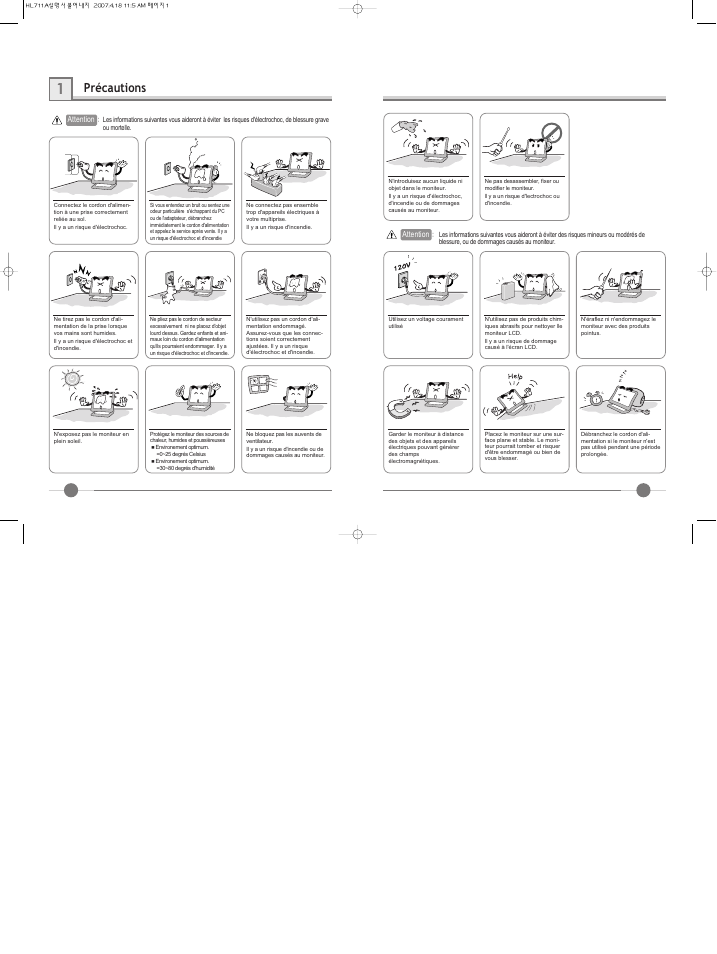 Précautions | Hyundai IT LCD Monitor U90D User Manual | Page 8 / 27