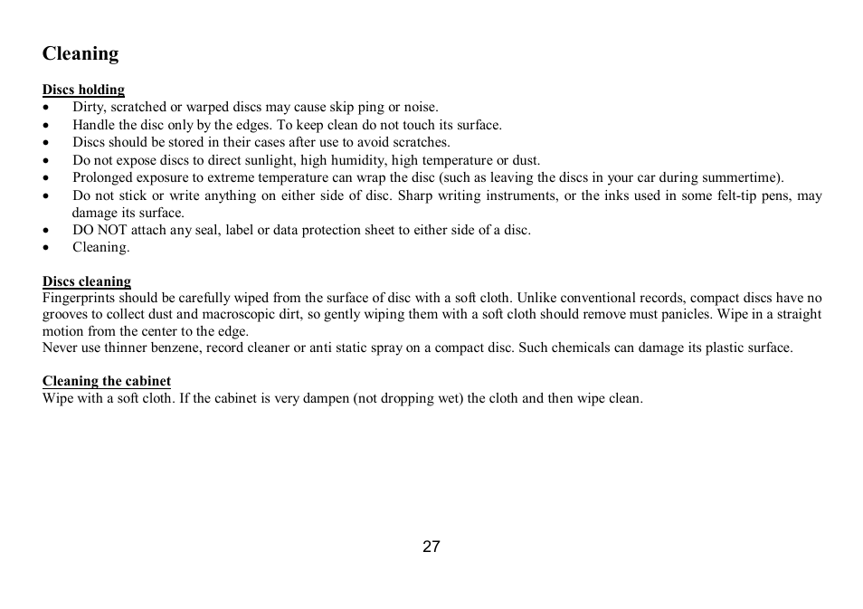 Cleaning | Hyundai IT H-CMD7075 User Manual | Page 27 / 64