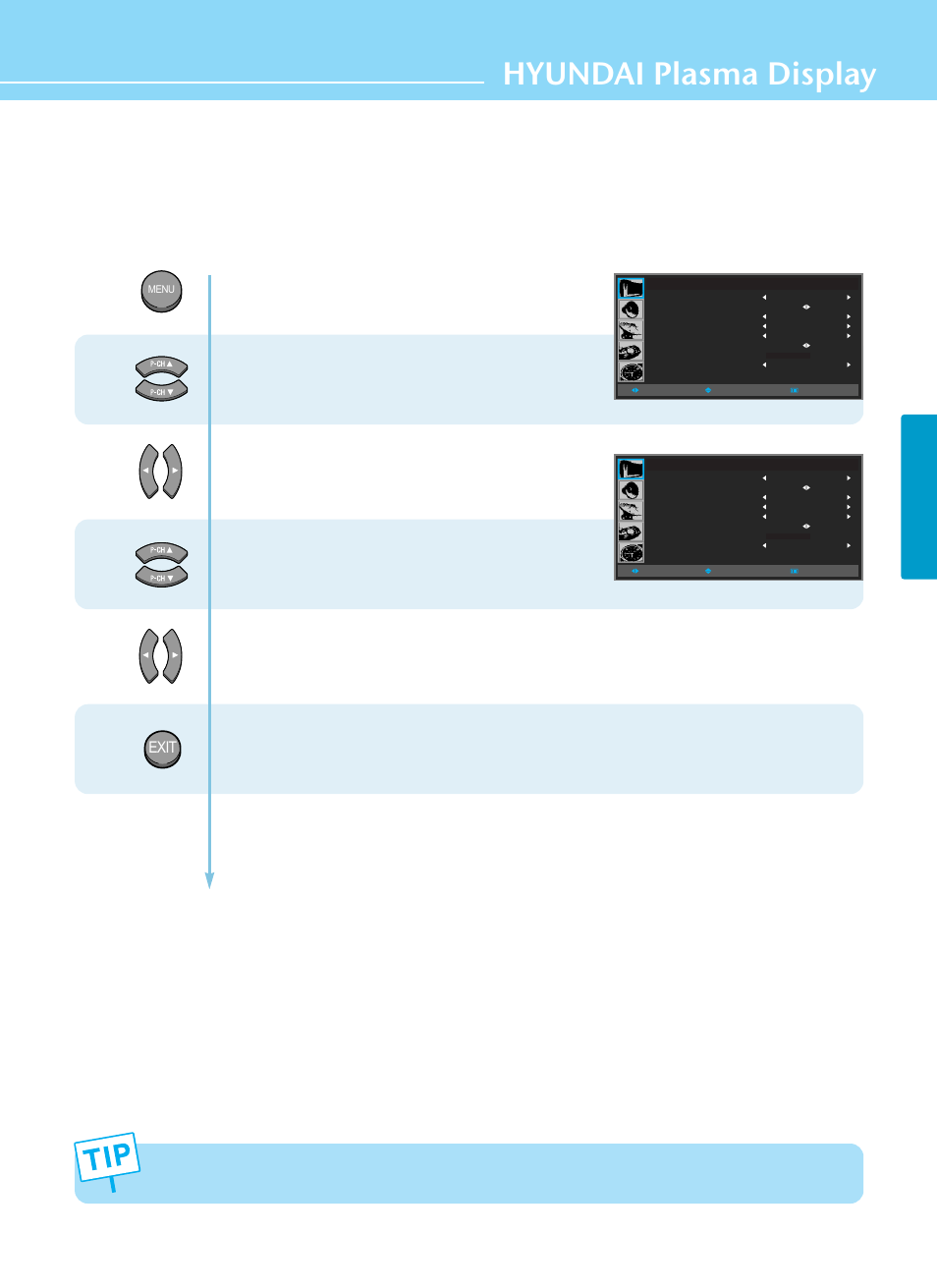 How to set noise reduction, Hyundai plasma display, Picture setup | Exit | Hyundai HQP421HR User Manual | Page 47 / 102