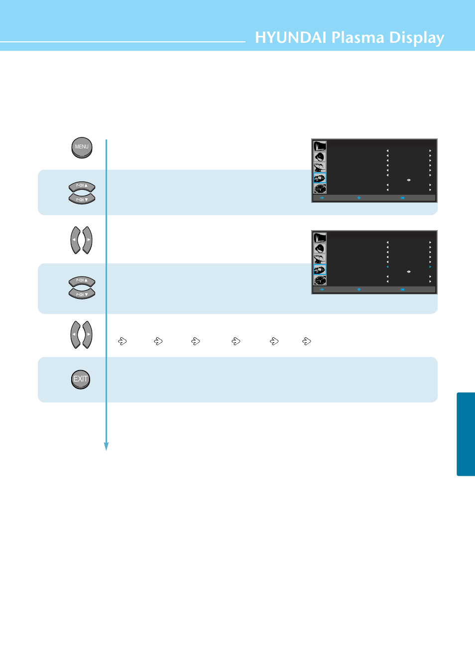 Choosing the your languages, Hyundai plasma display, Function setup | Exit | Hyundai HQP421HR User Manual | Page 79 / 102