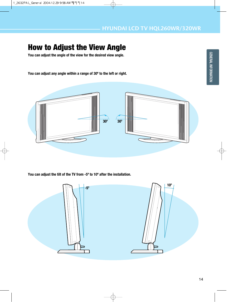 How to adjust the view angle | Hyundai HQL260WR User Manual | Page 17 / 85