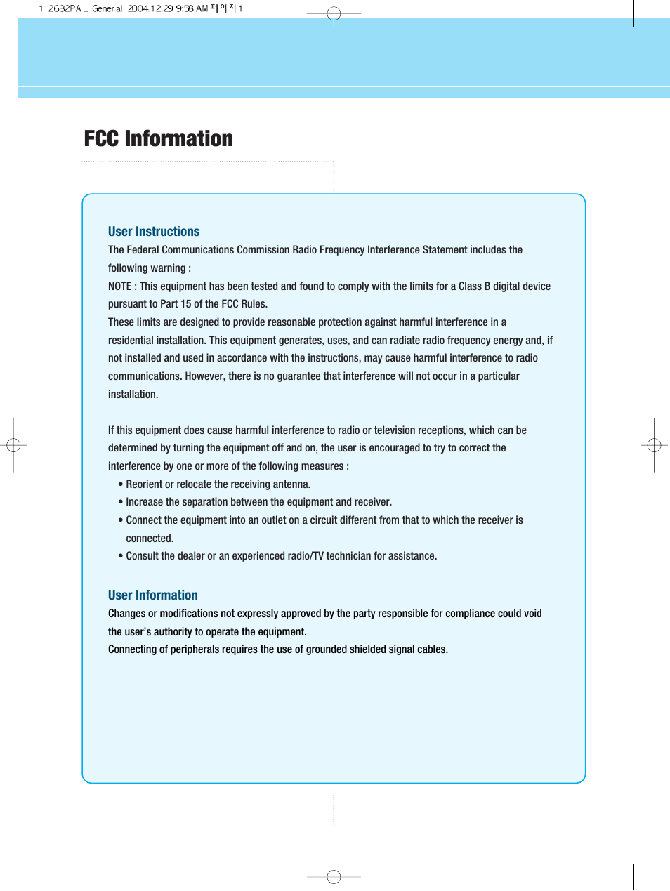 Fcc information | Hyundai HQL260WR User Manual | Page 2 / 85