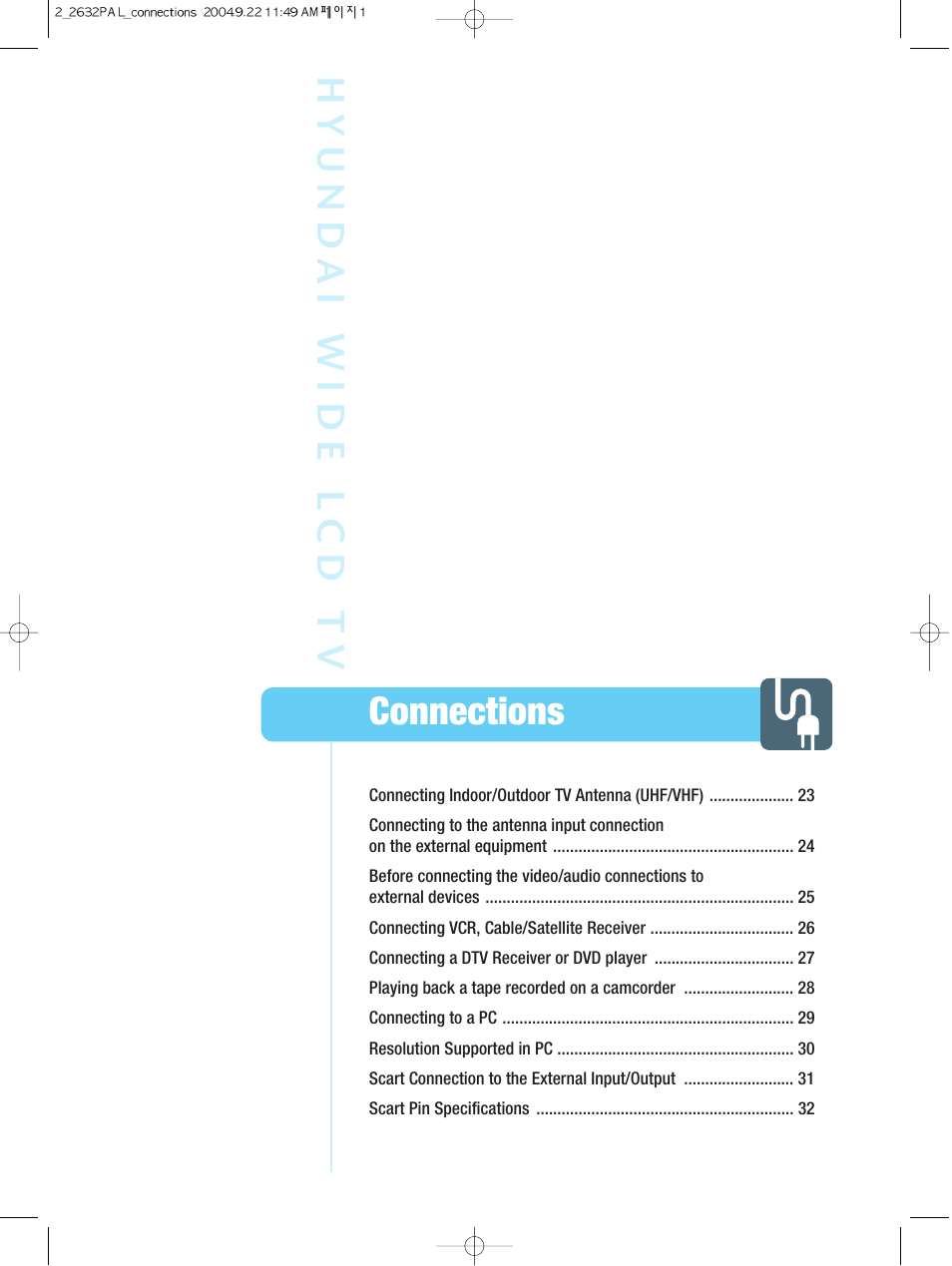 Connections hyund ai wide l cd t v | Hyundai HQL260WR User Manual | Page 25 / 85