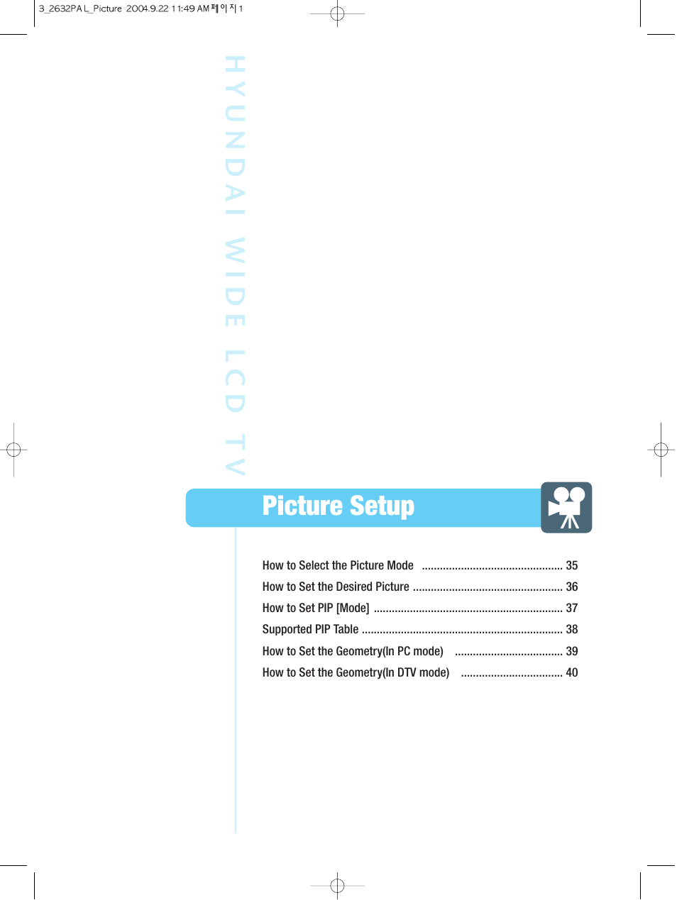 Picture setup hyund ai wide l cd t v | Hyundai HQL260WR User Manual | Page 37 / 85