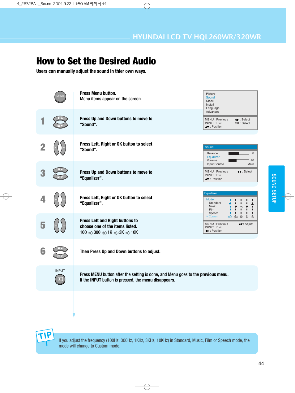 How to set the desired audio, Hyundai lcd t v hql260 | Hyundai HQL260WR User Manual | Page 47 / 85