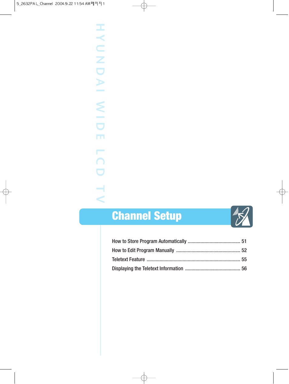 Channel setup hyund ai wide l cd t v | Hyundai HQL260WR User Manual | Page 53 / 85