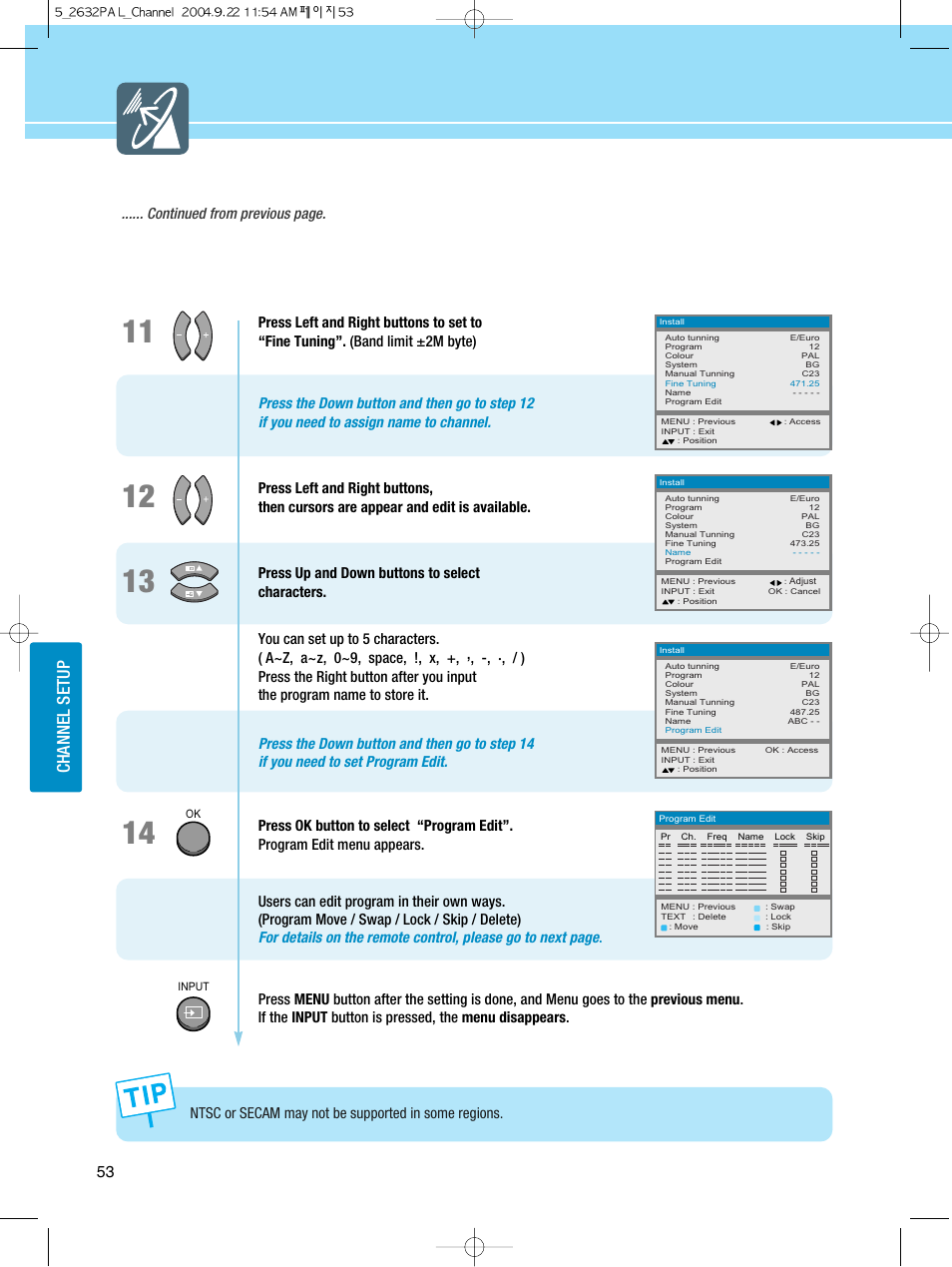 Channel setup | Hyundai HQL260WR User Manual | Page 56 / 85