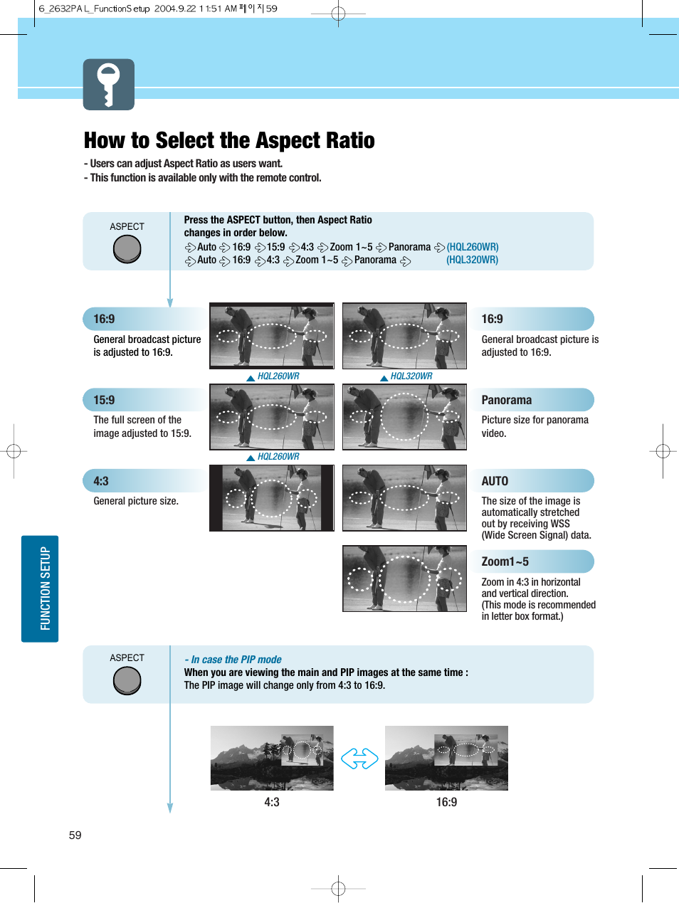 How to select the aspect ratio | Hyundai HQL260WR User Manual | Page 62 / 85