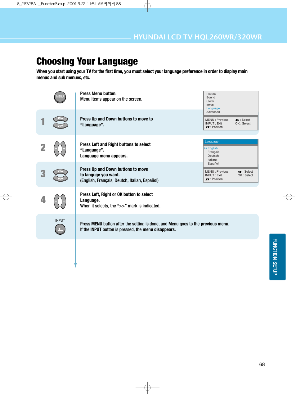 Choosing your language | Hyundai HQL260WR User Manual | Page 71 / 85