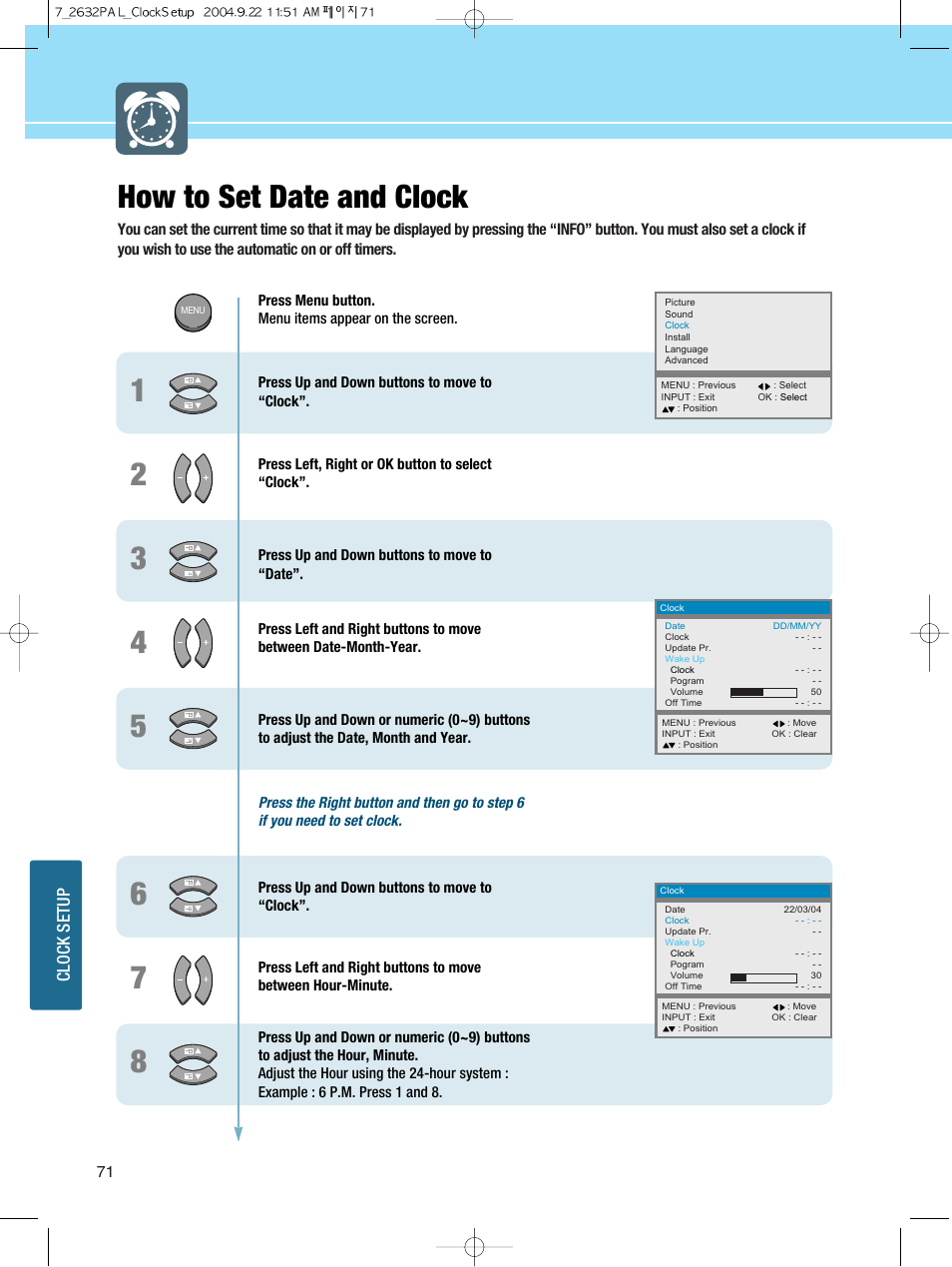 How to set date and clock | Hyundai HQL260WR User Manual | Page 74 / 85