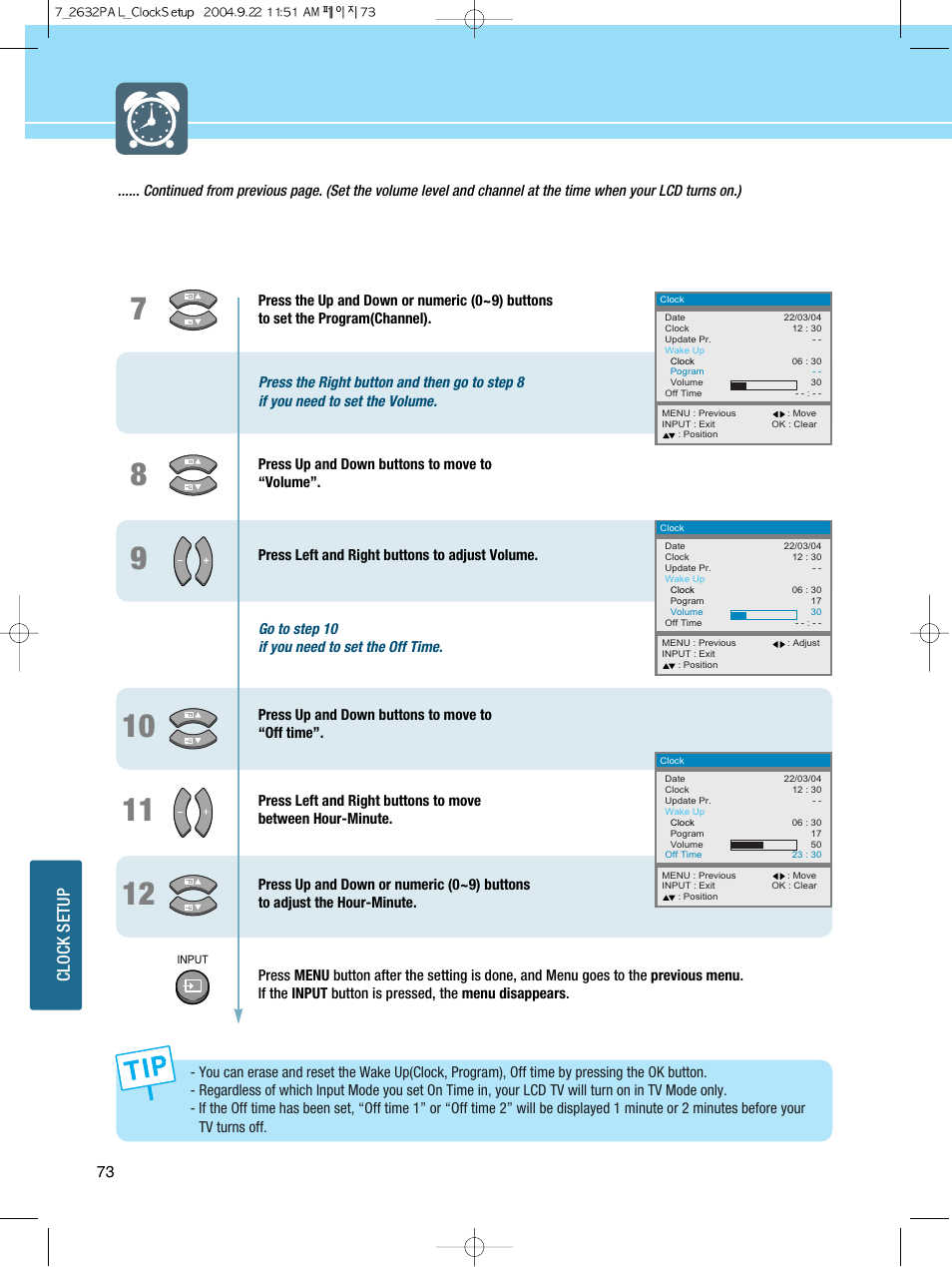 Clock setup | Hyundai HQL260WR User Manual | Page 76 / 85