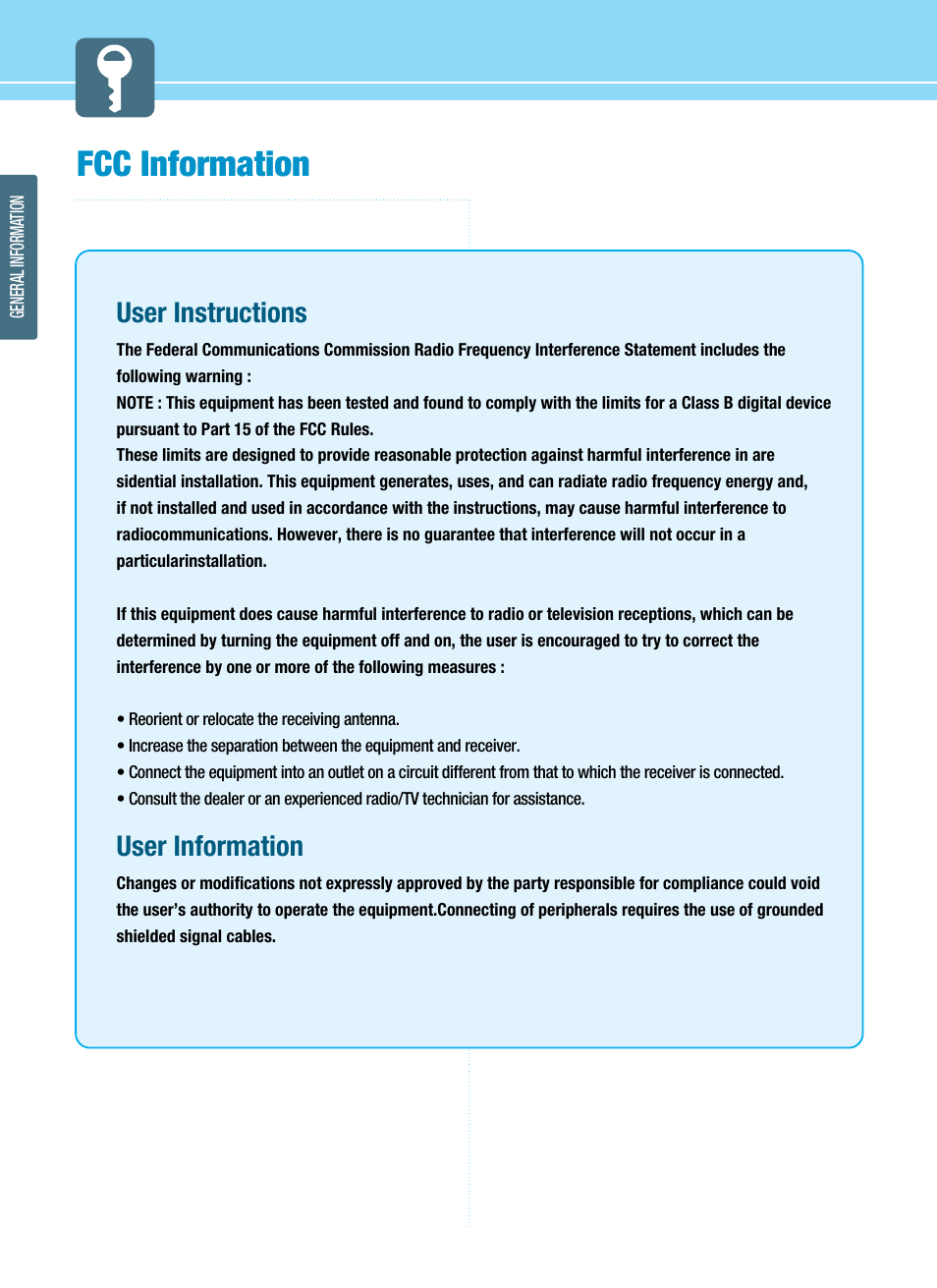 Fcc information, User instructions, User information | Hyundai E425D User Manual | Page 2 / 75