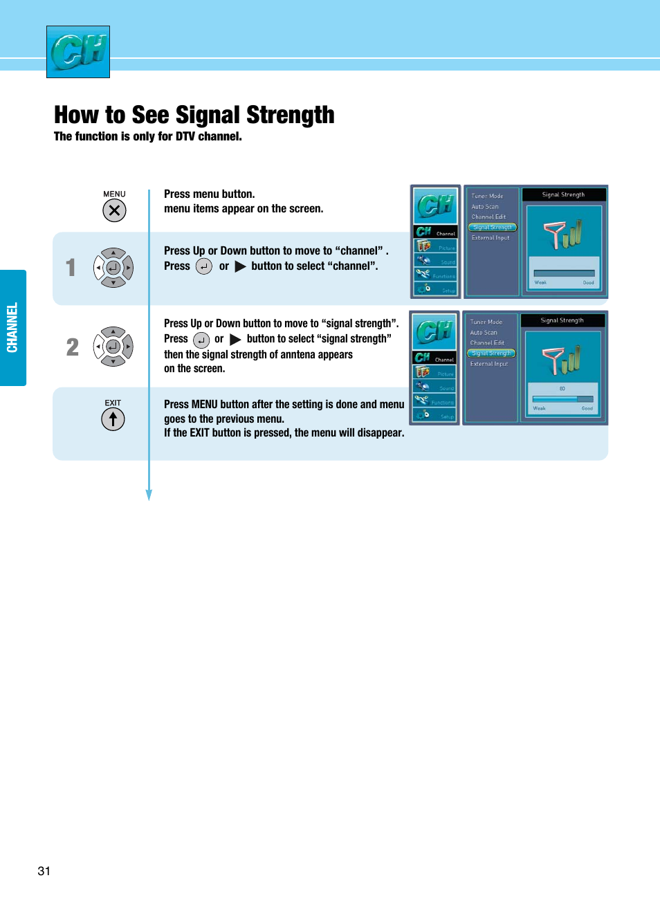 How to see signal strength | Hyundai E425D User Manual | Page 34 / 75