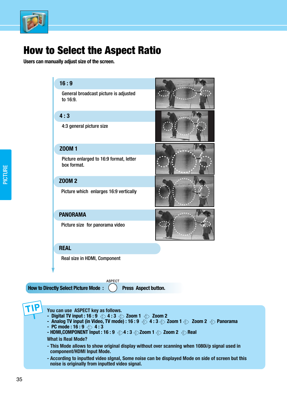 How to select the aspect ratio | Hyundai E425D User Manual | Page 38 / 75
