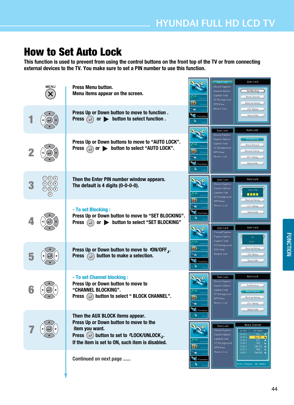 How to set auto lock, Hyundai full hd lcd tv | Hyundai E425D User Manual | Page 47 / 75