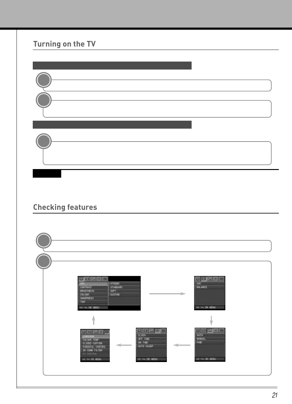 Turning on the tv, Checking features | Hyundai IT HLT-2672 User Manual | Page 22 / 41