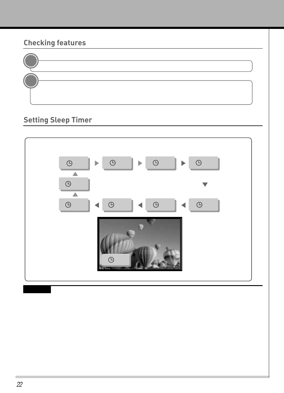 Checking features, Setting sleep timer | Hyundai IT HLT-2672 User Manual | Page 23 / 41