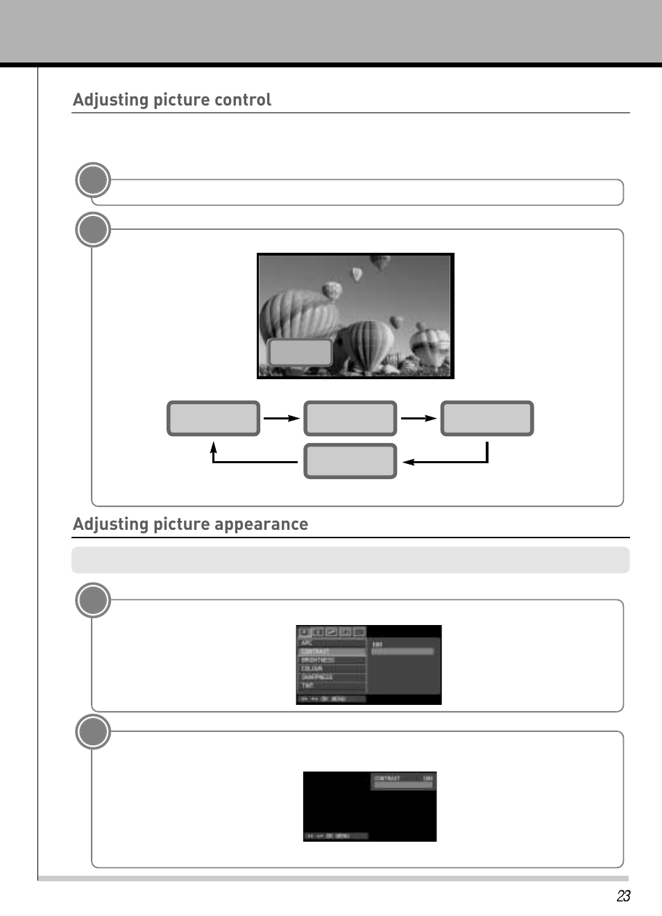 Adjusting picture control, Adjusting picture appearance | Hyundai IT HLT-2672 User Manual | Page 24 / 41