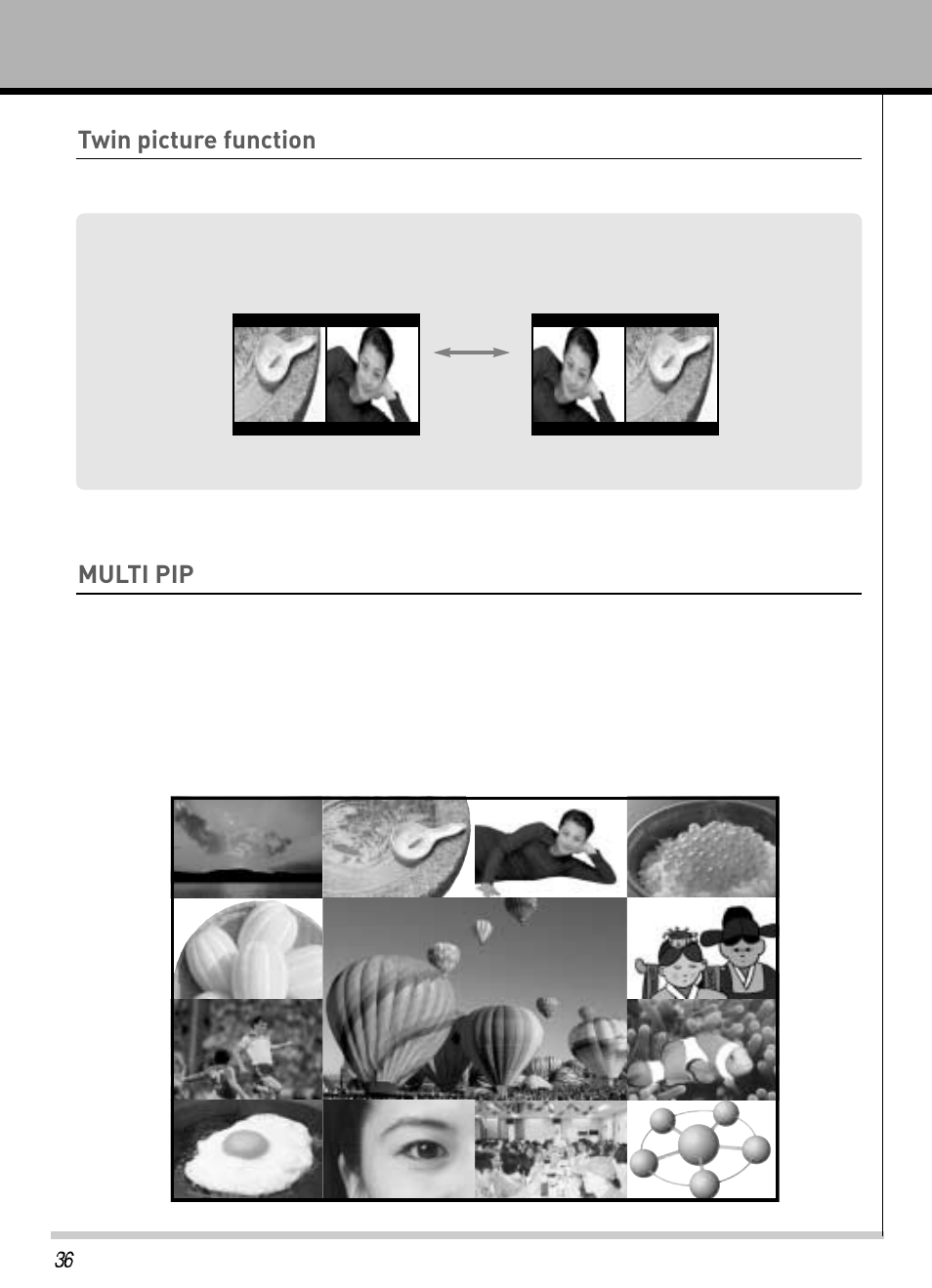 Twin picture function, Multi pip | Hyundai IT HLT-3272 User Manual | Page 37 / 41