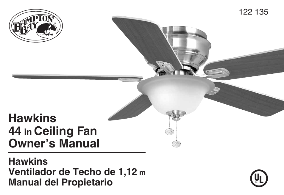 Hampton Direct Hawkins 44 in Ceiling Fan 122 135 User Manual | 14 pages