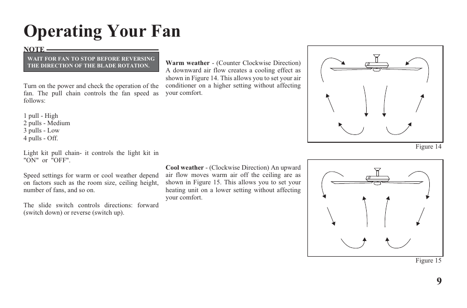 Yg204b-e-p9, Operating your fan | Hampton Direct Hawkins 44 in Ceiling Fan 122 135 User Manual | Page 11 / 14