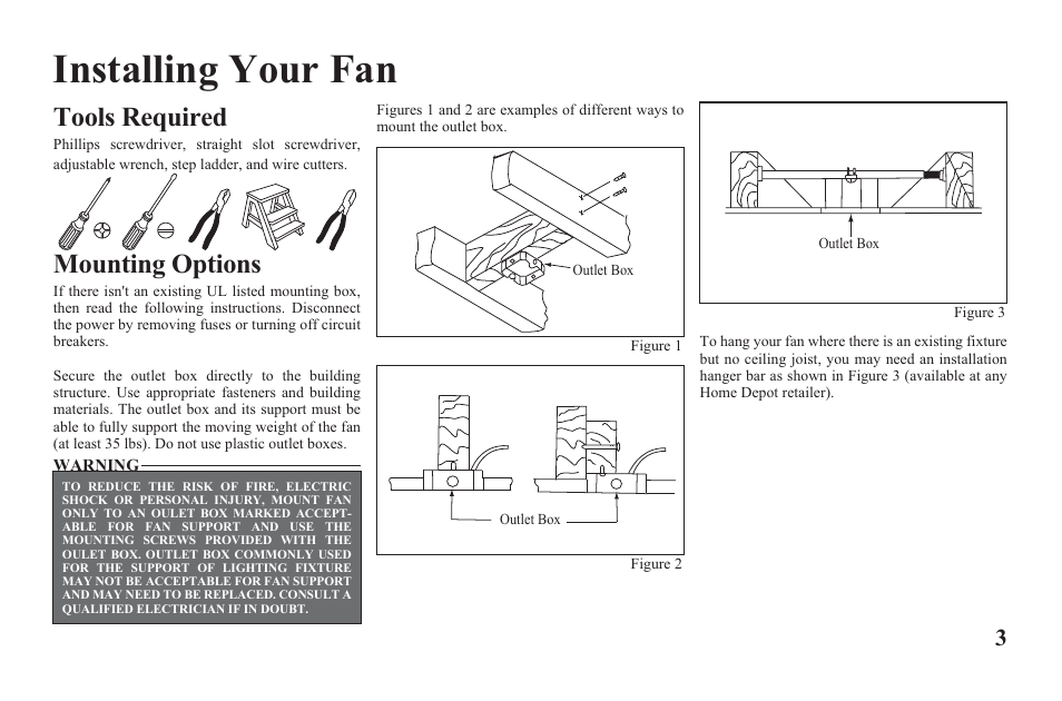 Yg204b-e-p3, Installing your fan, Tools required mounting options | Hampton Direct Hawkins 44 in Ceiling Fan 122 135 User Manual | Page 5 / 14