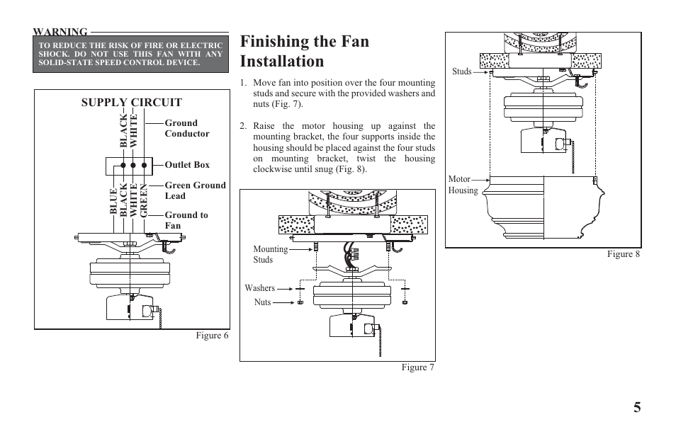 Yg204b-e-p5, Finishing the fan installation | Hampton Direct Hawkins 44 in Ceiling Fan 122 135 User Manual | Page 7 / 14