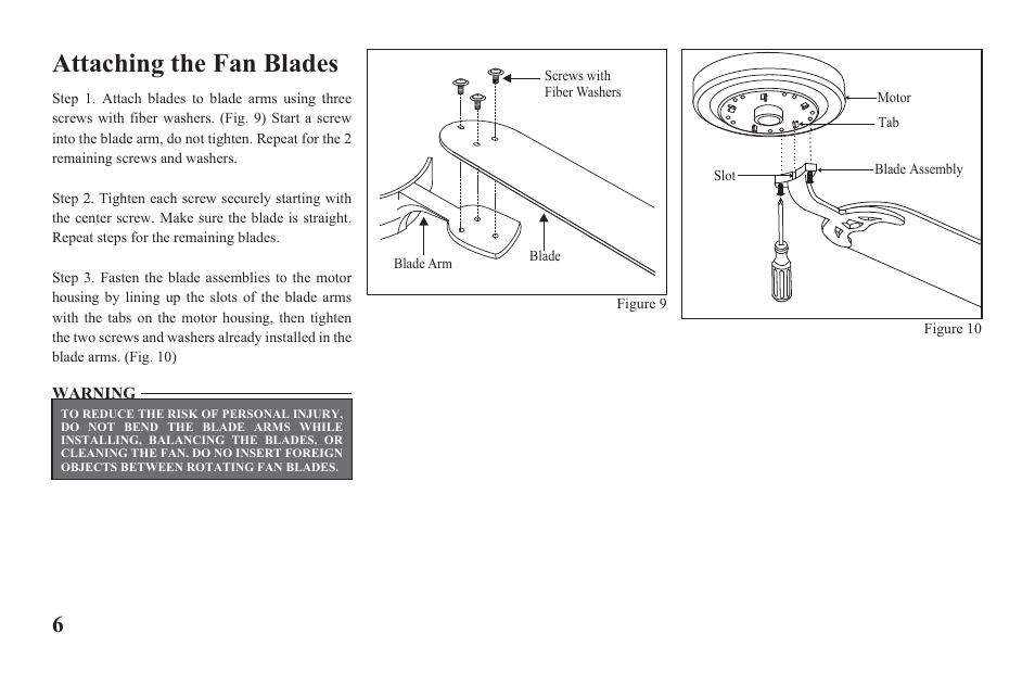 Yg204b-e-p6, Attaching the fan blades | Hampton Direct Hawkins 44 in Ceiling Fan 122 135 User Manual | Page 8 / 14