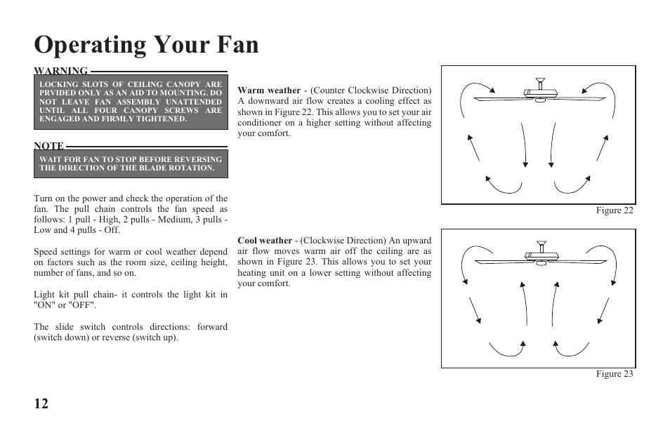 Ag524-e-p12, Operating your fan | Hampton Direct 52 in Ceiling Fan 165 474 User Manual | Page 14 / 17