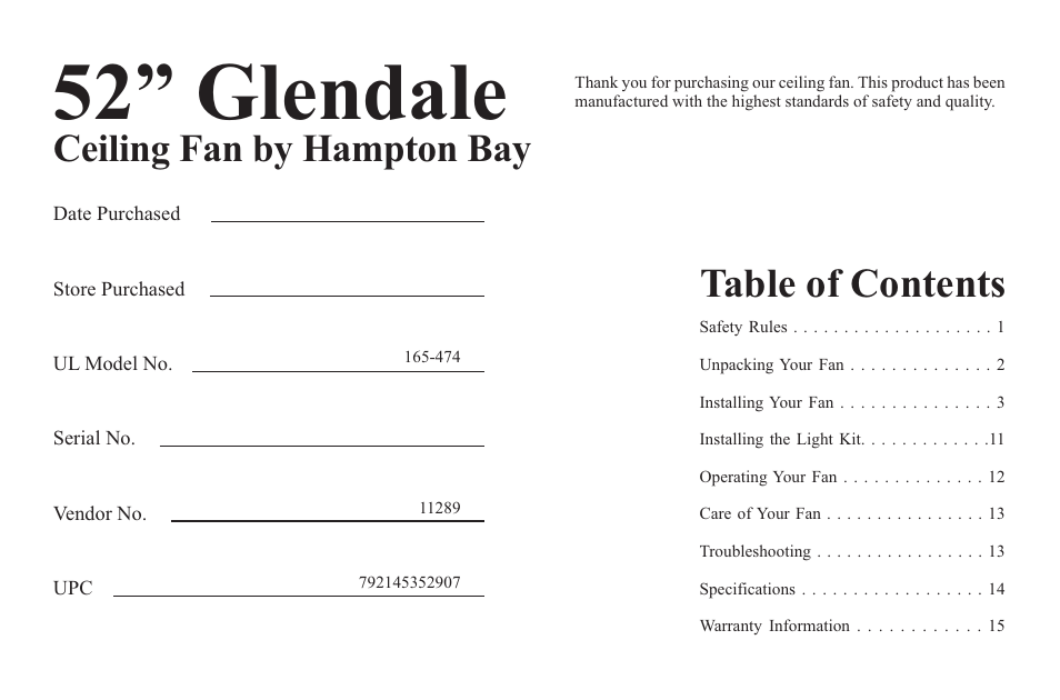 Hampton Direct 52 in Ceiling Fan 165 474 User Manual | Page 2 / 17