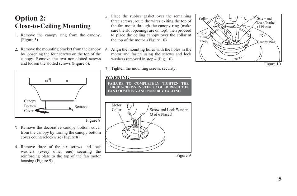 Ag524-e-p5, Option 2, Close-to-ceiling mounting | Hampton Direct 52 in Ceiling Fan 165 474 User Manual | Page 7 / 17