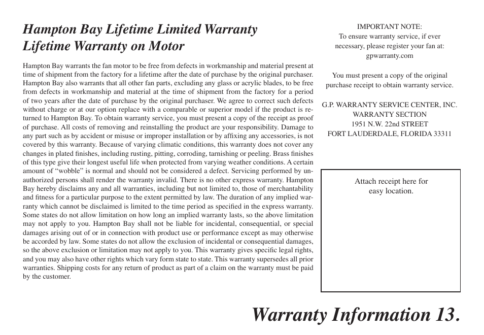 Warranty information 13 | Hampton Direct Altura 68-ATR User Manual | Page 15 / 15