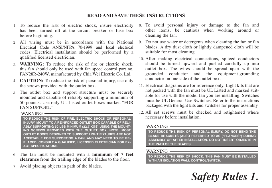 Safety rules 1 | Hampton Direct Altura 68-ATR User Manual | Page 3 / 15
