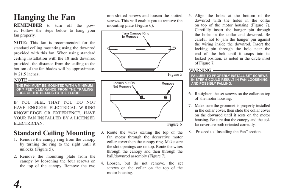 Hanging the fan, Standard ceiling mounting | Hampton Direct Altura 68-ATR User Manual | Page 6 / 15