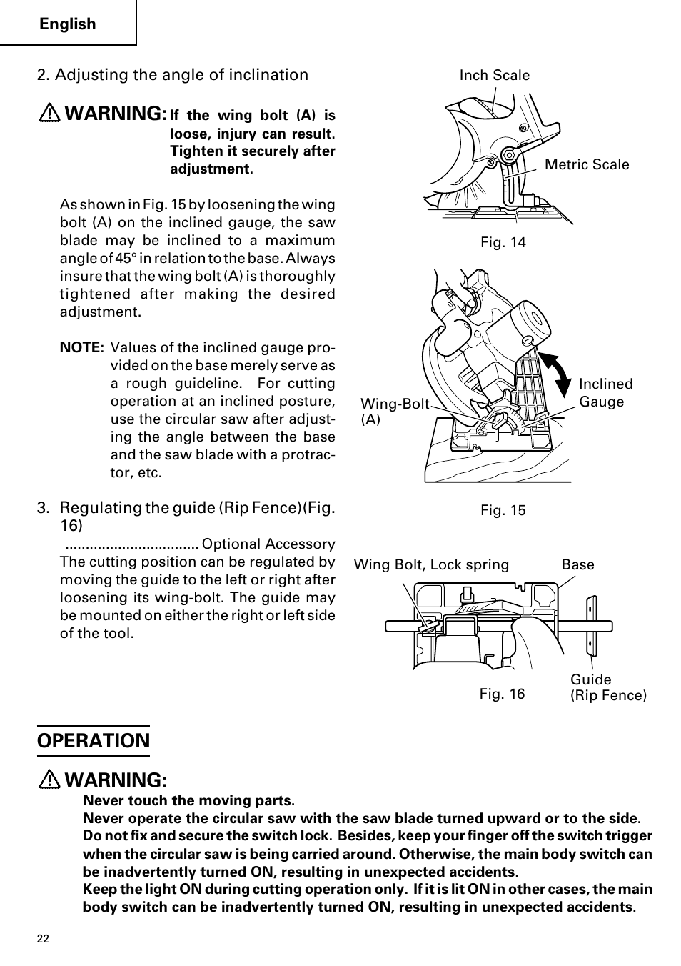 Warning, Operation warning | Hitachi C 7D User Manual | Page 22 / 92