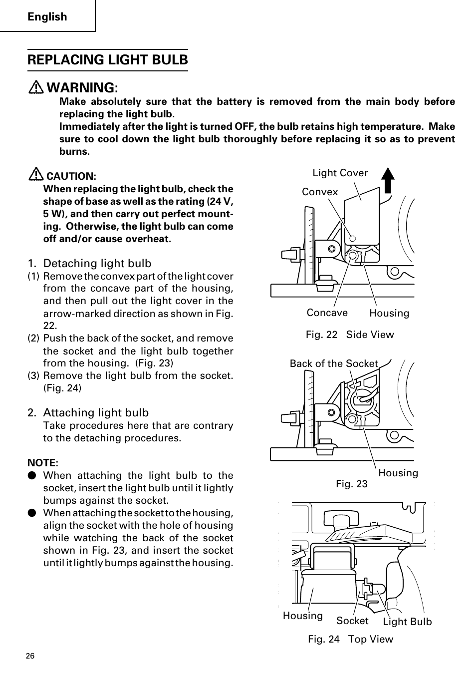 Replacing light bulb warning | Hitachi C 7D User Manual | Page 26 / 92