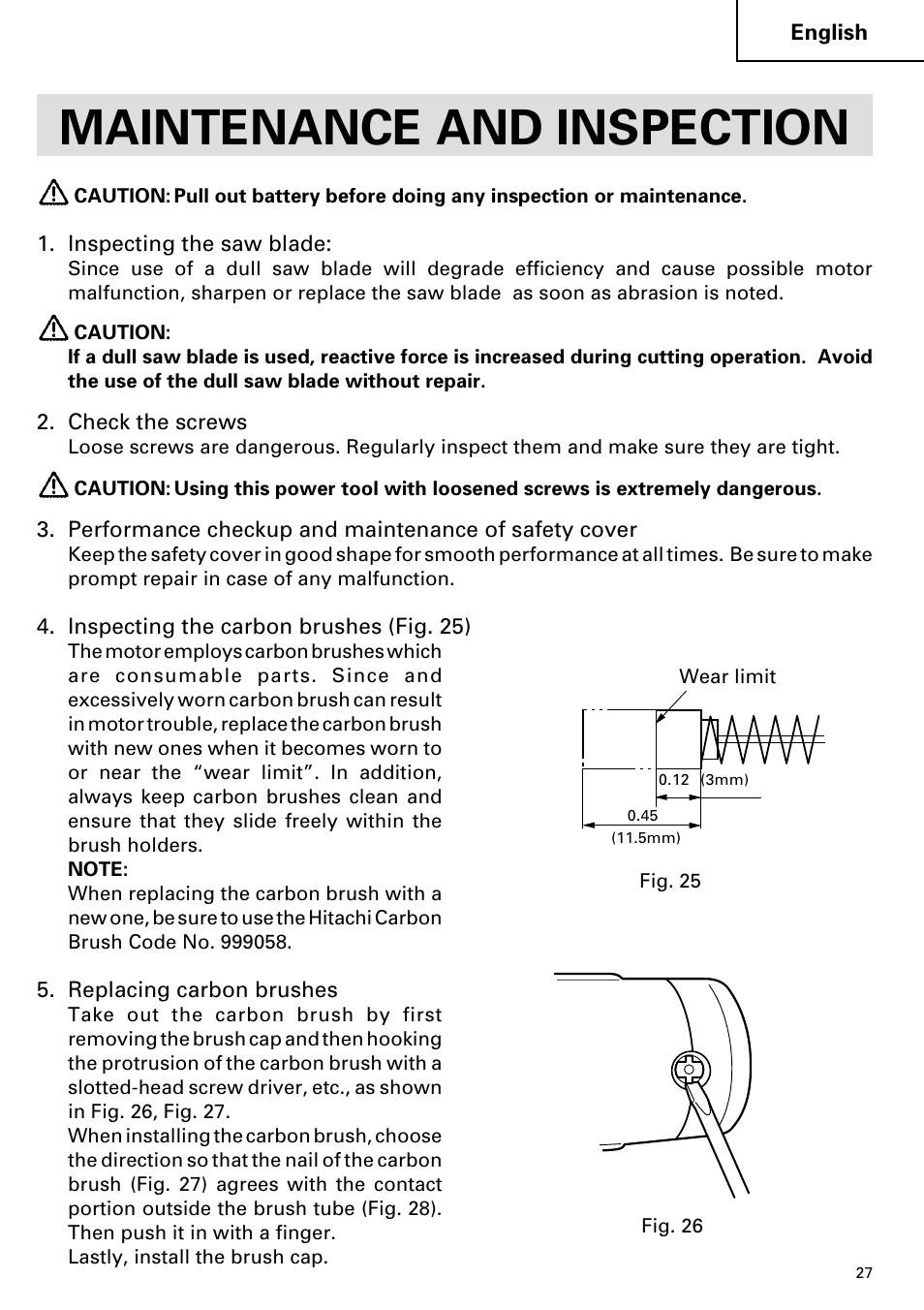 Maintenance and inspection | Hitachi C 7D User Manual | Page 27 / 92