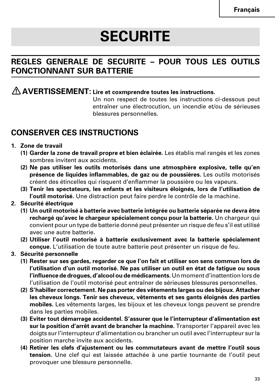 Securite, Conserver ces instructions | Hitachi C 7D User Manual | Page 33 / 92