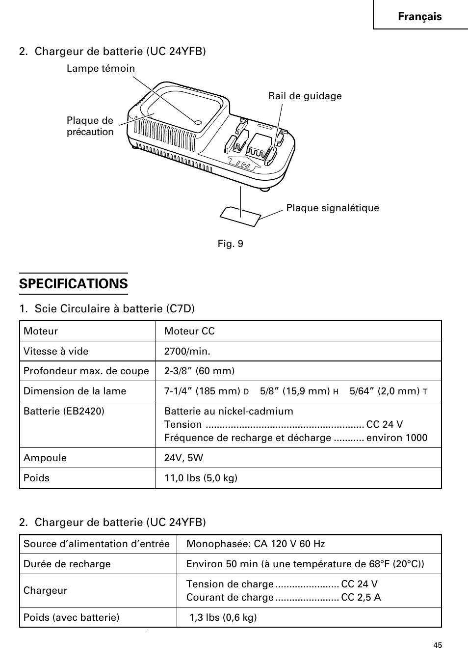 Specifications | Hitachi C 7D User Manual | Page 45 / 92
