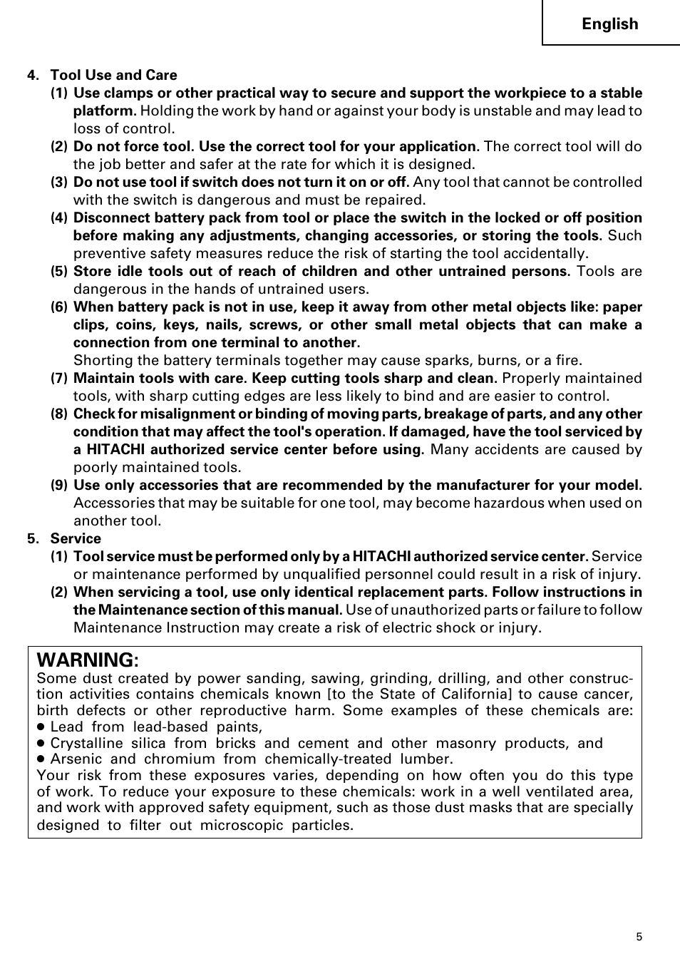 Warning | Hitachi C 7D User Manual | Page 5 / 92
