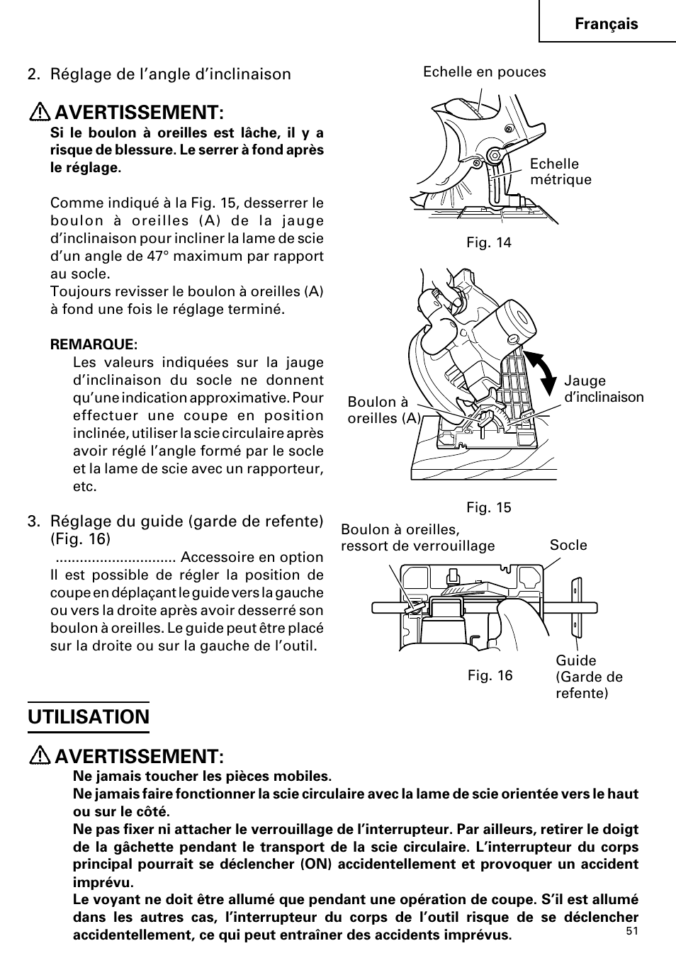 Avertissement, Utilisation avertissement | Hitachi C 7D User Manual | Page 51 / 92