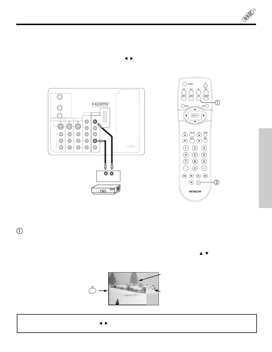 Picture-in-picture (pip), The remote control, Main picture sub picture | Hitachi 51F510 User Manual | Page 25 / 76
