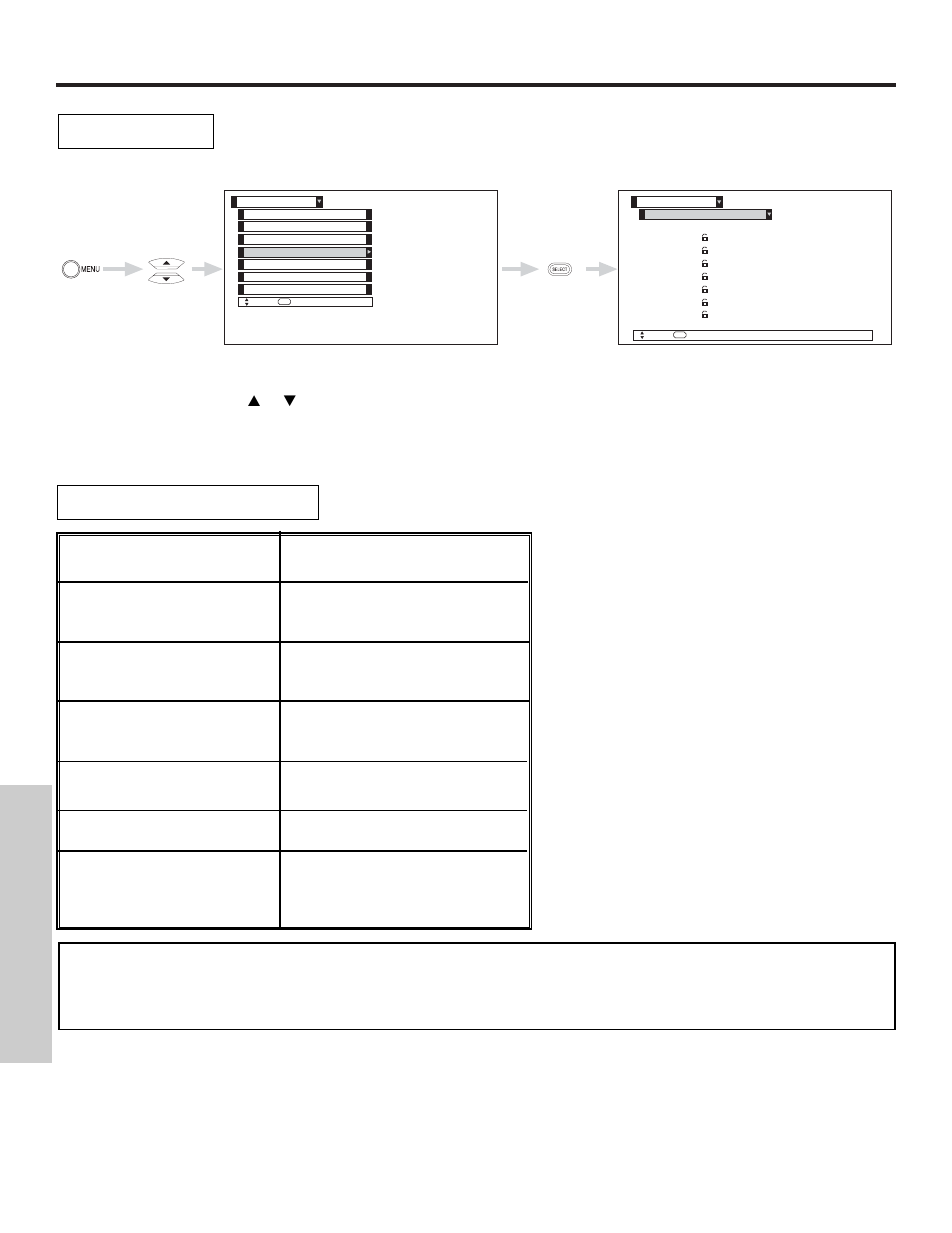 Locks, On-screen displa y, Gpg pg-13 r nc-17 x not rated (nr) | Hitachi 51F510 User Manual | Page 48 / 76