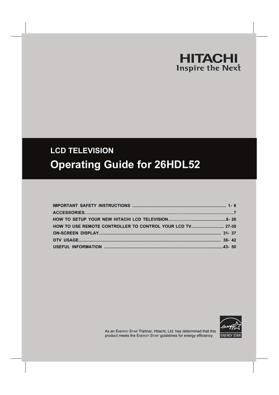 Hitachi 26HDL52 User Manual | 52 pages