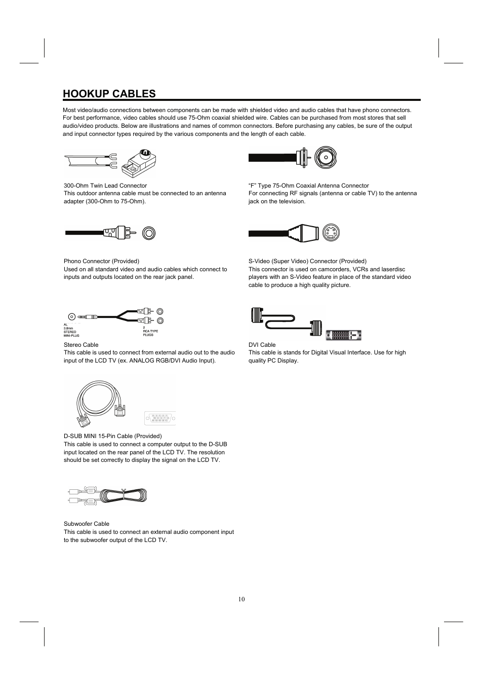 Hookup cables | Hitachi 26HDL52 User Manual | Page 12 / 52